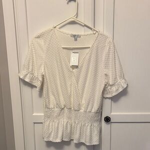 Moa Moa Ivory Textured V-Neck Blouse